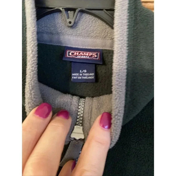 Champs Sports Sweater Mens L Green Fleece 1/4 Zip Collared Long Sleeve - Picture 3 of 5